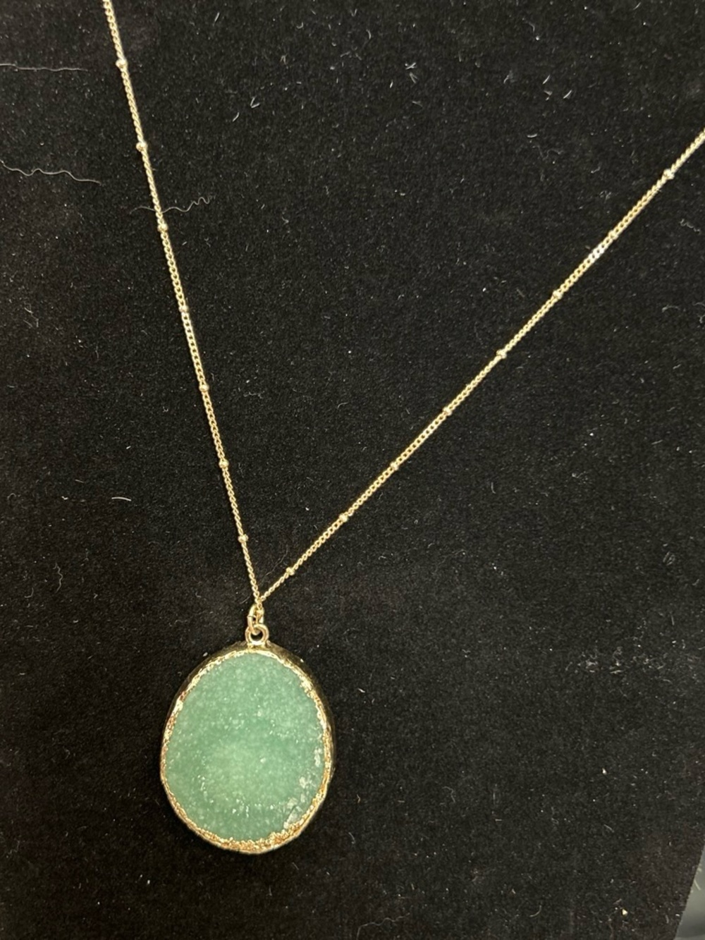 Gold color Pendant Necklace with Mint Green Druzy Stone - Women Jewelry